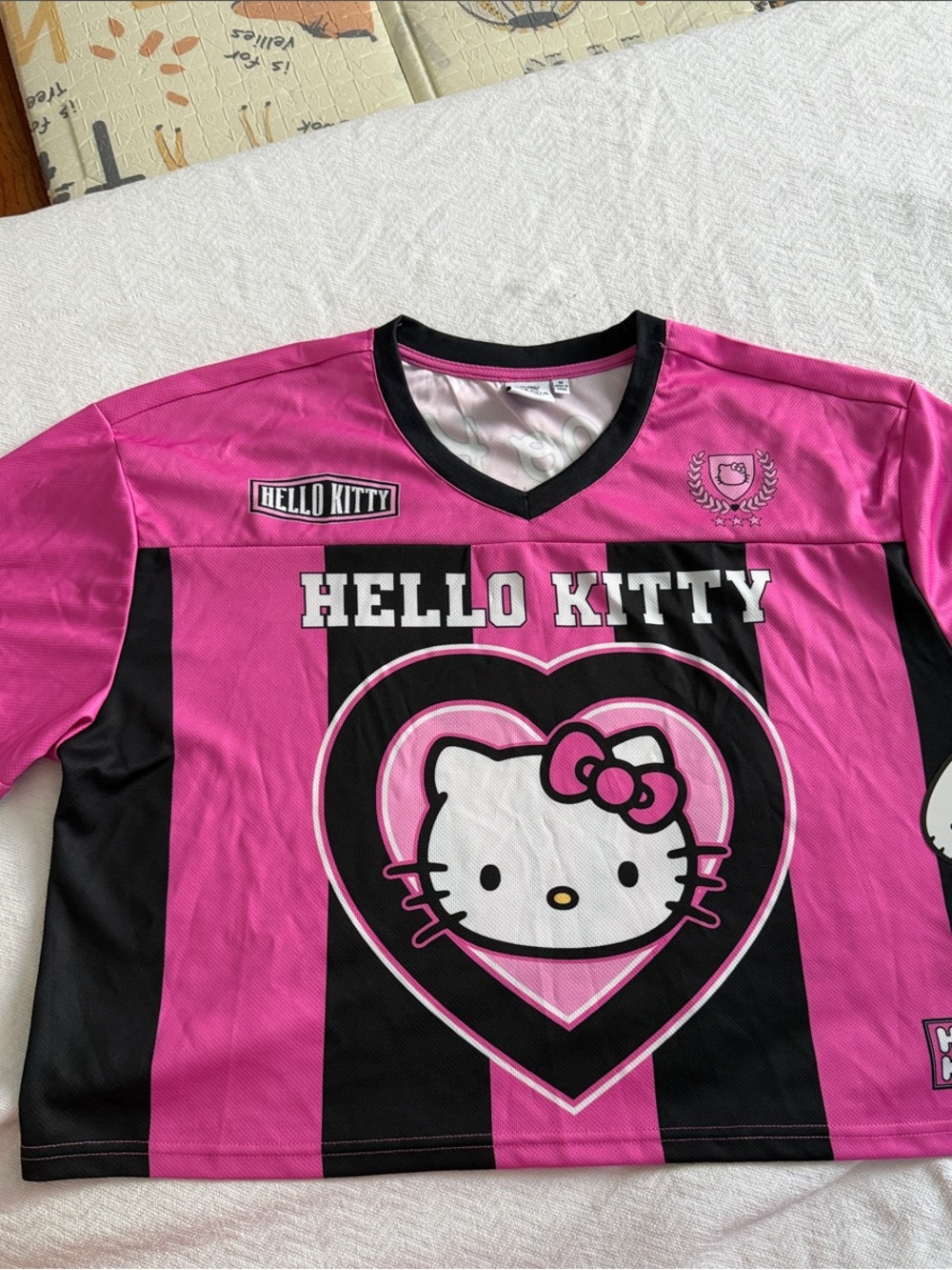 Hello Kitty Pink & Black Heart Logo Short Sleeve Tee